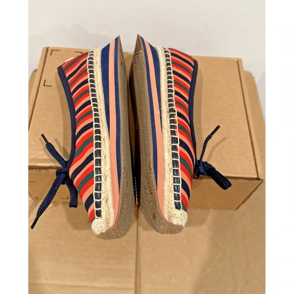 Tory Burch 9.5M Daisy Sport Multi Stripe Circular Knit Reva Bow Espadrille Flats